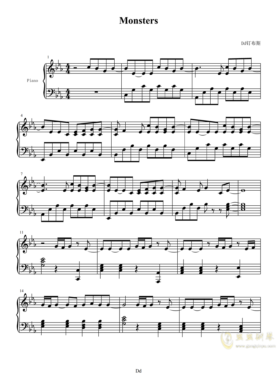 monsters,monsters钢琴谱,monsters多调钢琴谱,monsters钢琴谱大全