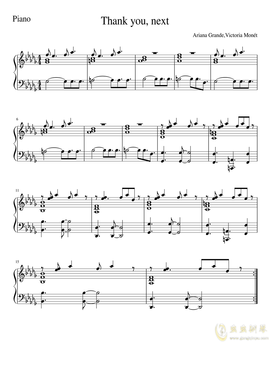 Thank U Next钢琴简谱 数字双手 Thank U Next钢琴简谱 数字双手钢琴简谱 Thank U Next钢琴简谱 数字双手db调钢琴简谱 Thank U Next钢琴简谱 数字双手钢琴简谱大全 虫虫钢琴简谱下载 Www Gangqinpu Com
