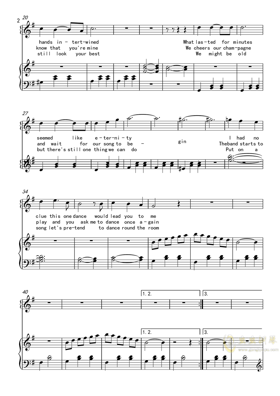 One Last Dance 伴奏谱，One Last Dance 伴奏谱钢琴谱，One Last Dance 伴奏谱G调钢琴谱，One