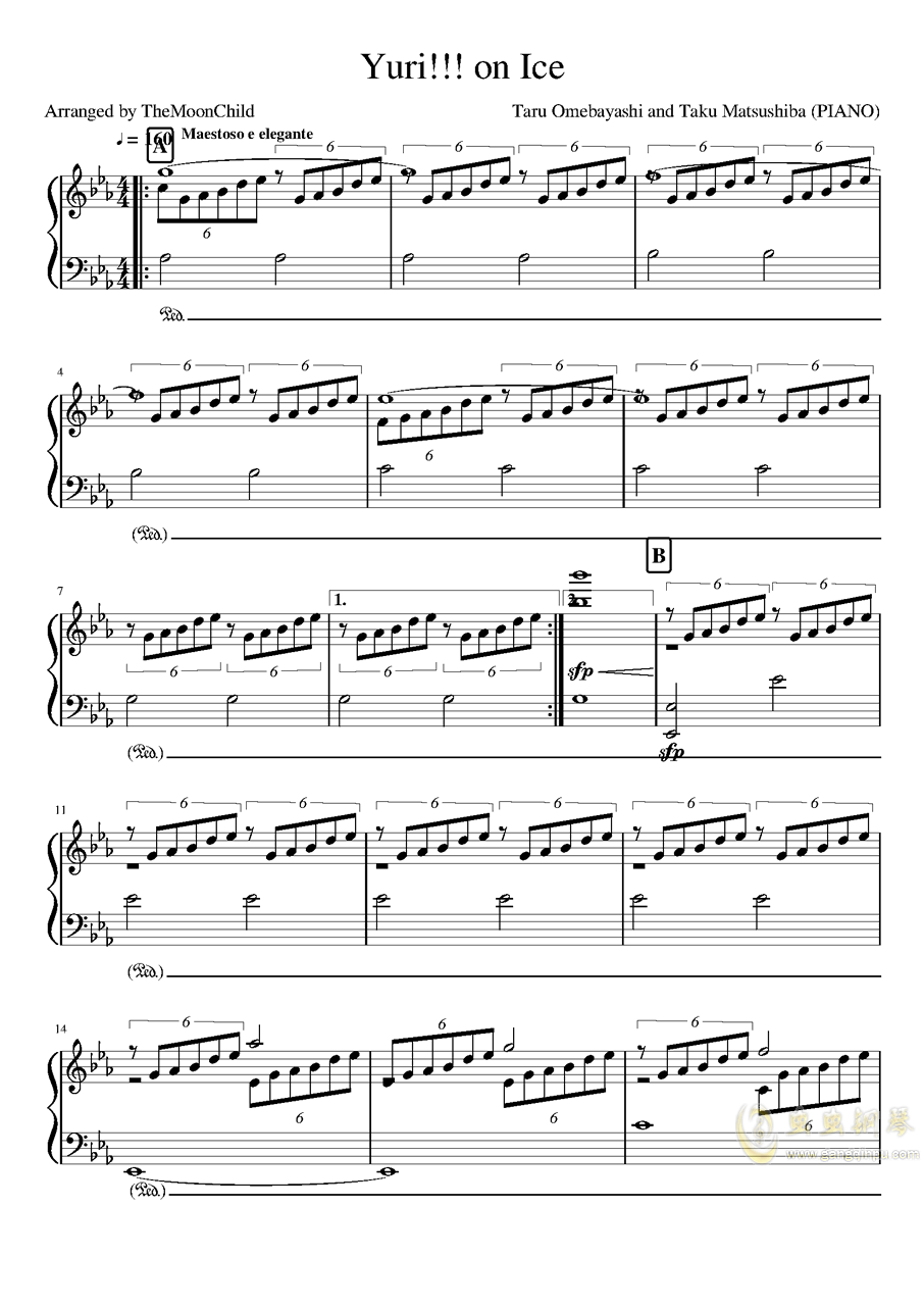 Yuri On Ice冰上的尤里钢琴谱 Eb调独奏谱 冰上的尤里 钢琴独奏视频 原版钢琴谱 虫虫钢琴 钢琴谱 钢琴曲 乐谱 曲谱 五线谱 六线谱 高清免费下载