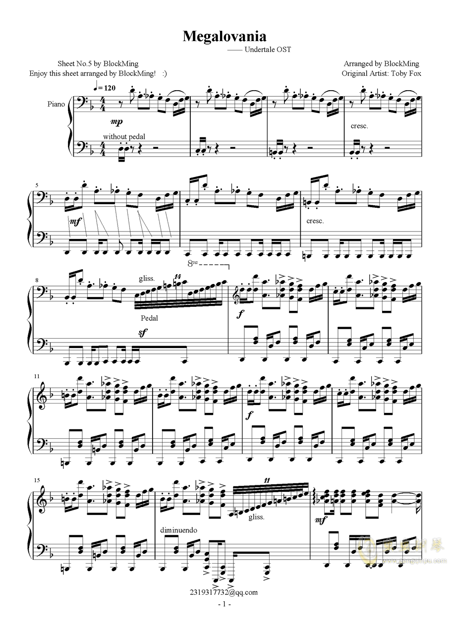 megalovania——undertale ost钢琴谱-blockming-虫虫钢琴