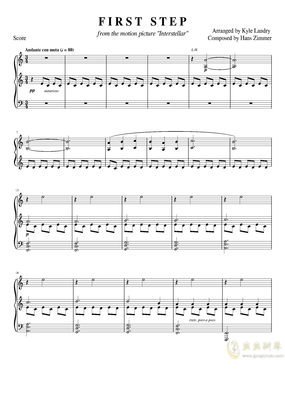 星际穿越 interstellar 主题曲钢琴谱-c调-虫虫钢琴