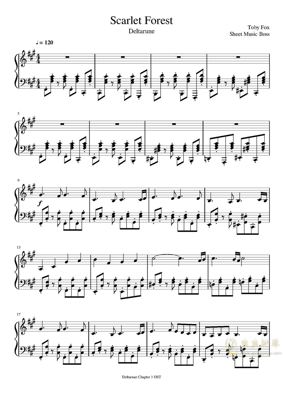 scarlet forest,三角符文deltarune - scarlet forest钢琴谱,三角
