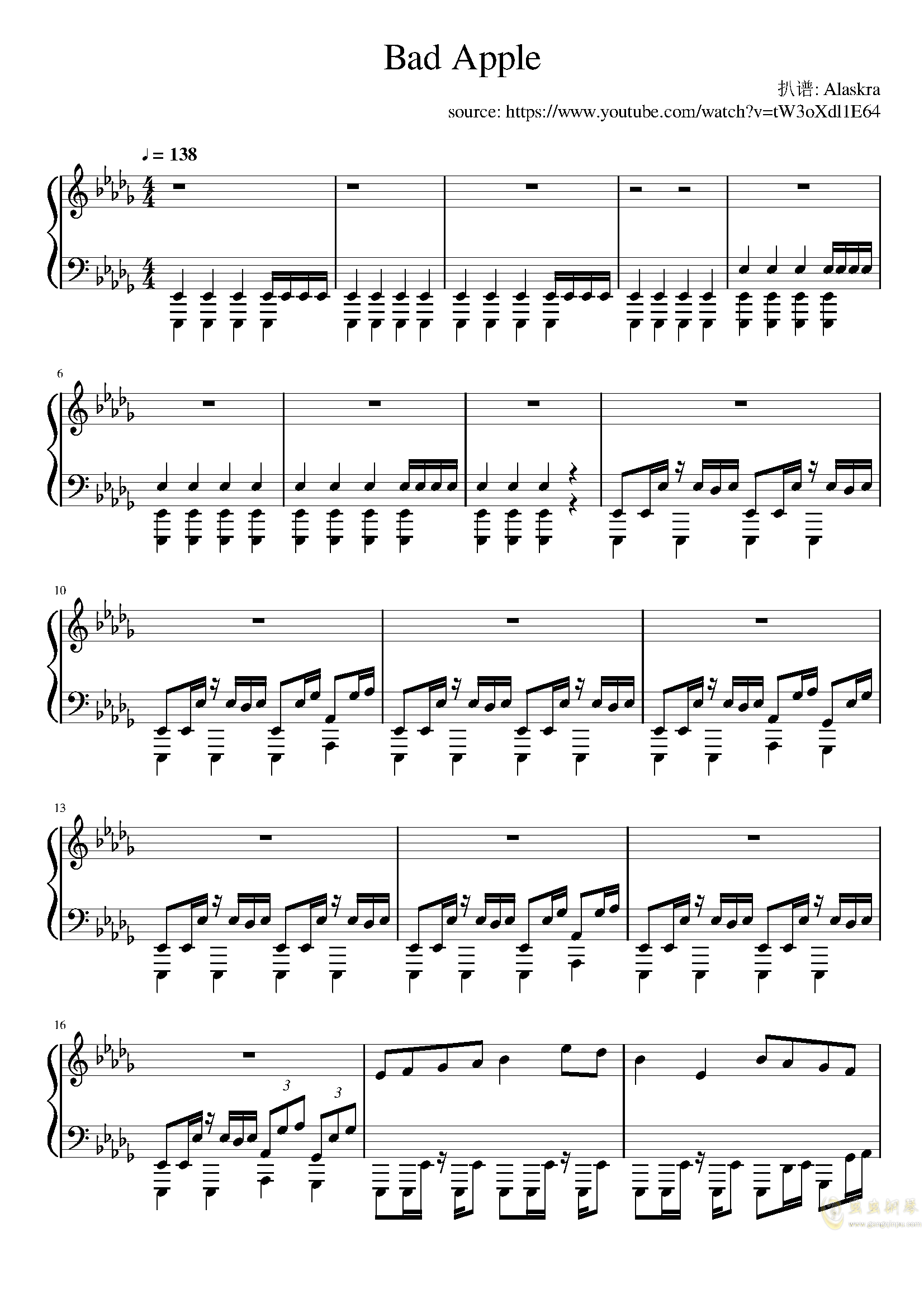 badapple钢琴谱简易版图片
