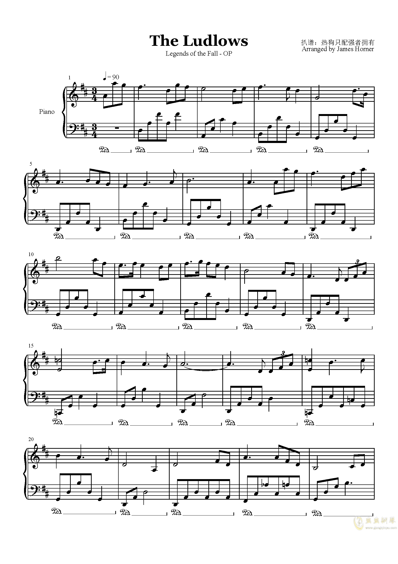 《燃情岁月》主题曲—the ludlows钢琴谱-purrvoice-虫虫钢琴
