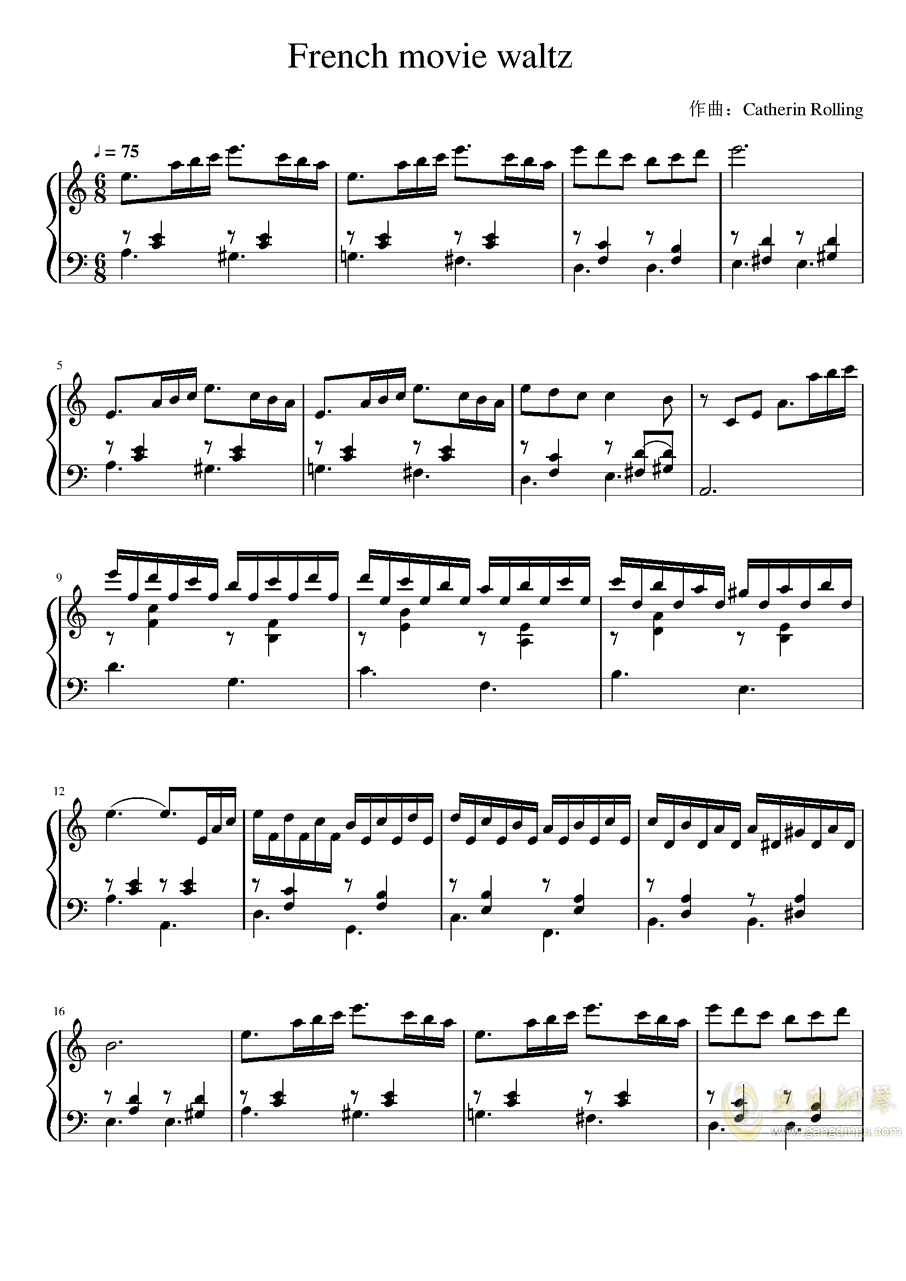 french movie waltz钢琴谱-c调-虫虫钢琴