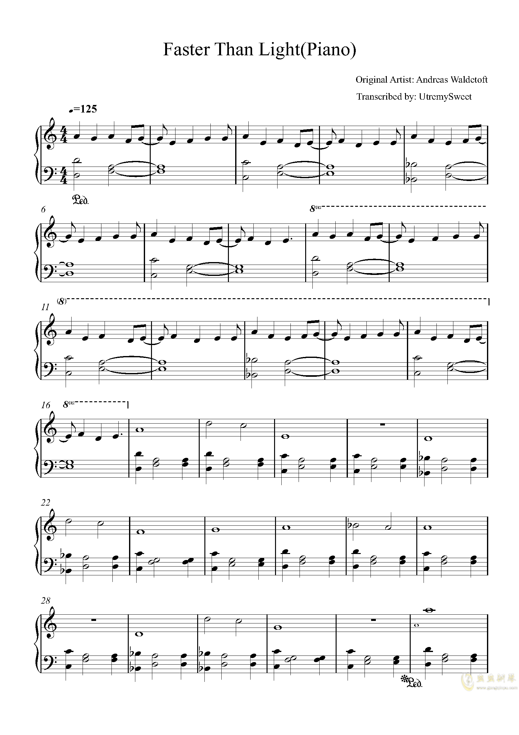 faster than light(piano)钢琴谱-c调-虫虫钢琴